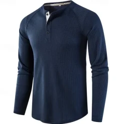 Clearance OUKU Men's T shirt Waffle Henley Shirt Henley Shirt Tee Top Long Sleeve Shirt Plain Henley Street Vacation Long Sleeve Knitting Clothing Apparel Fashion Designer Basic