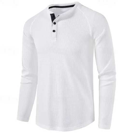 Clearance OUKU Men's T shirt Waffle Henley Shirt Henley Shirt Tee Top Long Sleeve Shirt Plain Henley Street Vacation Long Sleeve Knitting Clothing Apparel Fashion Designer Basic
