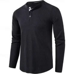 Clearance OUKU Men's T shirt Waffle Henley Shirt Henley Shirt Tee Top Long Sleeve Shirt Plain Henley Street Vacation Long Sleeve Knitting Clothing Apparel Fashion Designer Basic
