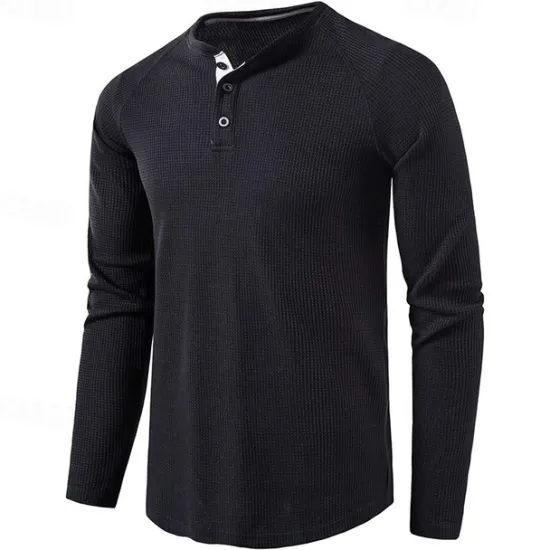 Clearance OUKU Men's T shirt Waffle Henley Shirt Henley Shirt Tee Top Long Sleeve Shirt Plain Henley Street Vacation Long Sleeve Knitting Clothing Apparel Fashion Designer Basic