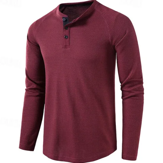 Clearance OUKU Men's T shirt Waffle Henley Shirt Henley Shirt Tee Top Long Sleeve Shirt Plain Henley Street Vacation Long Sleeve Knitting Clothing Apparel Fashion Designer Basic