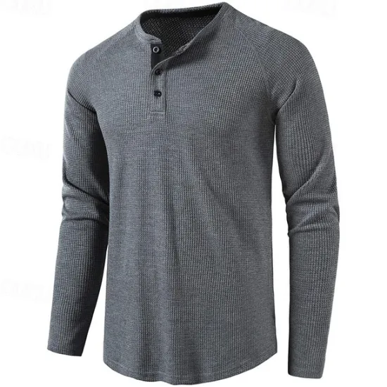 Clearance OUKU Men's T shirt Waffle Henley Shirt Henley Shirt Tee Top Long Sleeve Shirt Plain Henley Street Vacation Long Sleeve Knitting Clothing Apparel Fashion Designer Basic