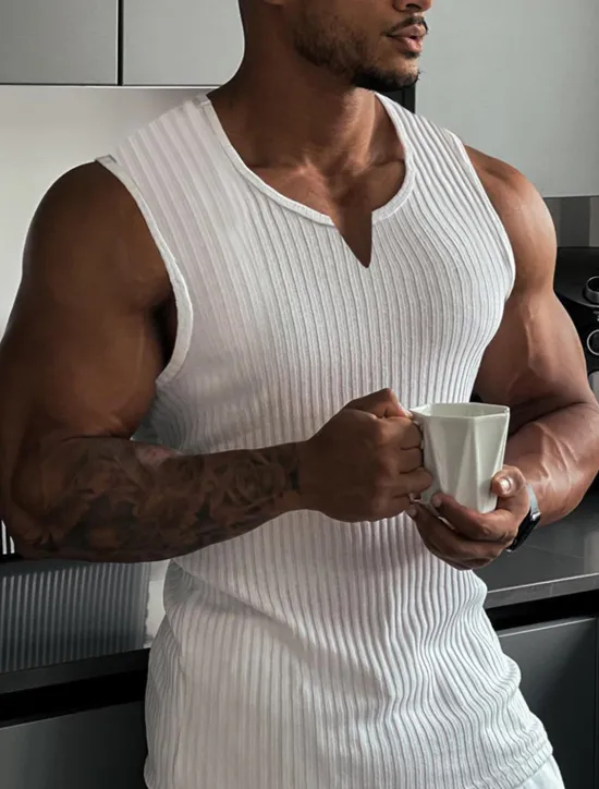 Hot OUKU Men's T Shirt Wife beater Shirt Tee Top Short Sleeves V Neck Summer Plain Fashion Designer Basic V Neck Vacation Street Going out Black White Wine Top Tee for Men