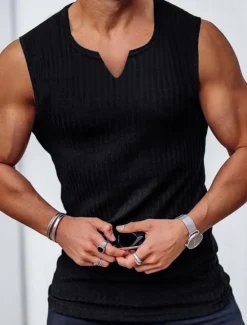 Hot OUKU Men's T Shirt Wife beater Shirt Tee Top Short Sleeves V Neck Summer Plain Fashion Designer Basic V Neck Vacation Street Going out Black White Wine Top Tee for Men