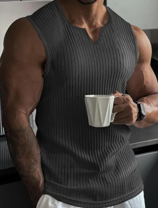 Hot OUKU Men's T Shirt Wife beater Shirt Tee Top Short Sleeves V Neck Summer Plain Fashion Designer Basic V Neck Vacation Street Going out Black White Wine Top Tee for Men