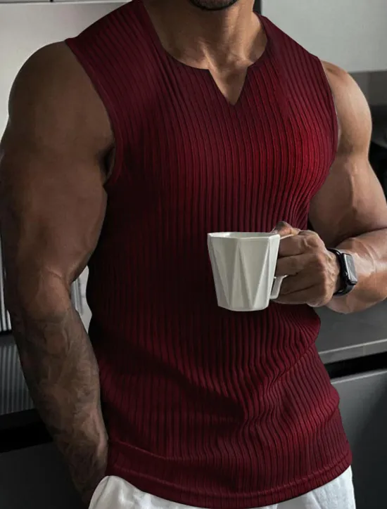 Hot OUKU Men's T Shirt Wife beater Shirt Tee Top Short Sleeves V Neck Summer Plain Fashion Designer Basic V Neck Vacation Street Going out Black White Wine Top Tee for Men