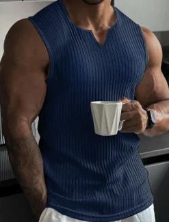 Hot OUKU Men's T Shirt Wife beater Shirt Tee Top Short Sleeves V Neck Summer Plain Fashion Designer Basic V Neck Vacation Street Going out Black White Wine Top Tee for Men