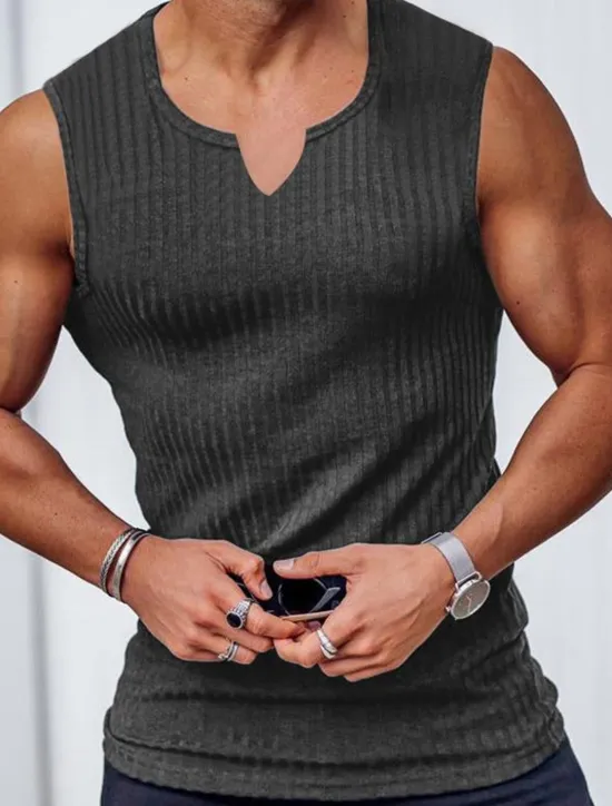 OUKU Men's T Shirt Wife beater Shirt Tee Top Short Sleeves V Neck Summer Plain Fashion Designer Basic Vacation Street Going out Black Navy Blue Gray Top Tee for Men