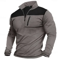 Online OUKU Men's T Shirt Zip Polo Tactical t shirt Tee Top Long Sleeve Quarter Zip Banded Collar Spring & Fall Color Block Daily Casual Street Style Pocket Quarter Zip Outdoor Street Causal Blue Green Wine Top