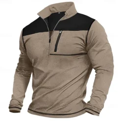 Online OUKU Men's T Shirt Zip Polo Tactical t shirt Tee Top Long Sleeve Quarter Zip Banded Collar Spring & Fall Color Block Daily Casual Street Style Pocket Quarter Zip Outdoor Street Causal Blue Green Wine Top
