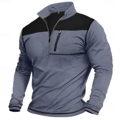Online OUKU Men's T Shirt Zip Polo Tactical t shirt Tee Top Long Sleeve Quarter Zip Banded Collar Spring & Fall Color Block Daily Casual Street Style Pocket Quarter Zip Outdoor Street Causal Blue Green Wine Top
