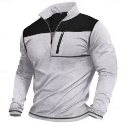 Online OUKU Men's T Shirt Zip Polo Tactical t shirt Tee Top Long Sleeve Quarter Zip Banded Collar Spring & Fall Color Block Daily Casual Street Style Pocket Quarter Zip Outdoor Street Causal Blue Green Wine Top