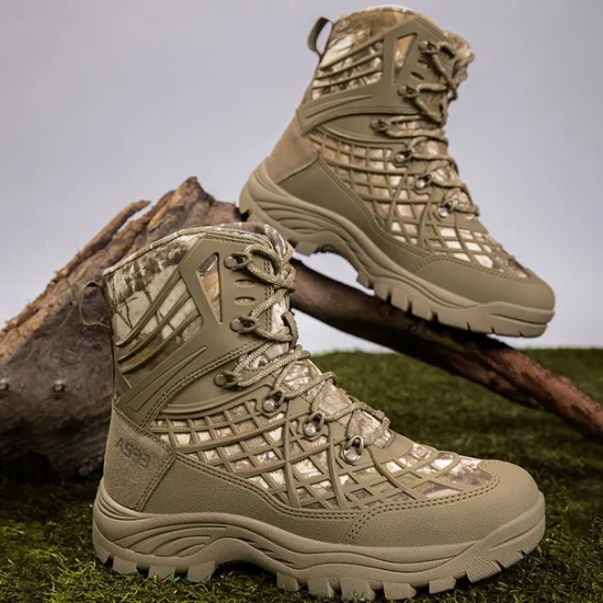 Discount OUKU Men's Tactical Camo Outdoor Boots with Non-Slip Sole and Reinforced Support – Durable Lace-Up Hiking & Hunting Footwear
