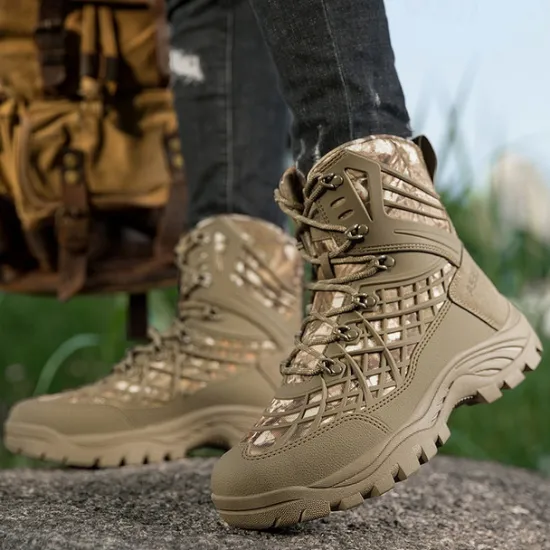 Discount OUKU Men's Tactical Camo Outdoor Boots with Non-Slip Sole and Reinforced Support – Durable Lace-Up Hiking & Hunting Footwear