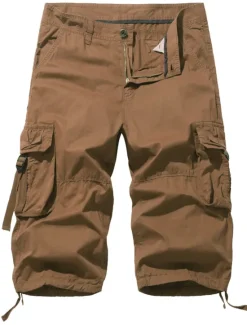 Discount OUKU Men's Tactical Cargo Chinos Patchwork Multi Pocket Solid Colored Windproof Breathable Short Casual Daily Cotton Basic Shorts Black Yellow Inelastic