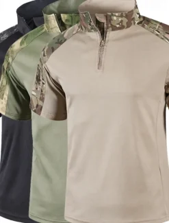 Outlet OUKU Men's Tactical Polo Outdoor Shirt Sports & Outdoor Daily Banded Collar Short Sleeve Fashion Basic Color Block Patchwork Summer Regular Fit Black Light Green Dark Green Green Khaki Army Green Tactical