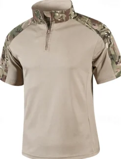 Outlet OUKU Men's Tactical Polo Outdoor Shirt Sports & Outdoor Daily Banded Collar Short Sleeve Fashion Basic Color Block Patchwork Summer Regular Fit Black Light Green Dark Green Green Khaki Army Green Tactical