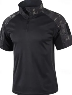 Outlet OUKU Men's Tactical Polo Outdoor Shirt Sports & Outdoor Daily Banded Collar Short Sleeve Fashion Basic Color Block Patchwork Summer Regular Fit Black Light Green Dark Green Green Khaki Army Green Tactical