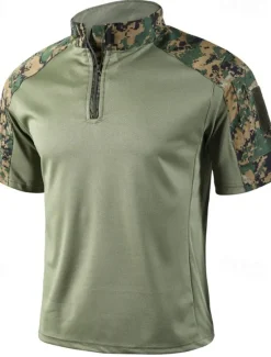 Outlet OUKU Men's Tactical Polo Outdoor Shirt Sports & Outdoor Daily Banded Collar Short Sleeve Fashion Basic Color Block Patchwork Summer Regular Fit Black Light Green Dark Green Green Khaki Army Green Tactical