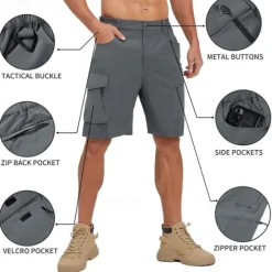 Best OUKU Men's Tactical Shorts Cargo Shorts Shorts Hiking Shorts Button Elastic Waist Multi Pocket Color Block Wearable Short Outdoor Daily Going out Fashion Classic Black+Grey Dark Khaki