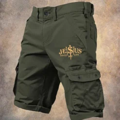 Best OUKU Men's Tactical Shorts Cargo Shorts Print Multi Pocket Cross Jesus Comfort Knee Length Sports Outdoor Camping & Hiking Fashion Designer Black Army Green Micro-elastic
