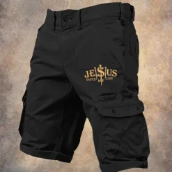 Best OUKU Men's Tactical Shorts Cargo Shorts Print Multi Pocket Cross Jesus Comfort Knee Length Sports Outdoor Camping & Hiking Fashion Designer Black Army Green Micro-elastic
