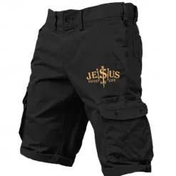 Best OUKU Men's Tactical Shorts Cargo Shorts Print Multi Pocket Cross Jesus Comfort Knee Length Sports Outdoor Camping & Hiking Fashion Designer Black Army Green Micro-elastic
