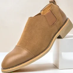 Outlet OUKU Men's Tan Chelsea Boots with Faux Leather and Suede Upper – Slip-On Elastic Design, Casual and Comfortable for Daily Wear or Semi-Formal Occasions
