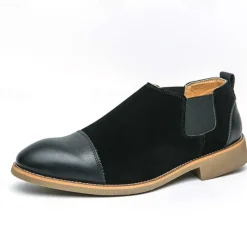 Outlet OUKU Men's Tan Chelsea Boots with Faux Leather and Suede Upper – Slip-On Elastic Design, Casual and Comfortable for Daily Wear or Semi-Formal Occasions