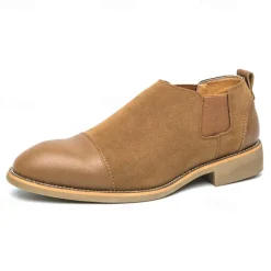 Outlet OUKU Men's Tan Chelsea Boots with Faux Leather and Suede Upper – Slip-On Elastic Design, Casual and Comfortable for Daily Wear or Semi-Formal Occasions