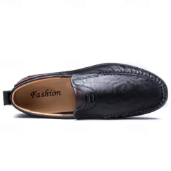 Clearance OUKU Men's Tan Faux Leather Slip-On Loafers with Hand-Stitched Detailing – Comfortable Casual Shoes for Work, Travel, and Everyday Wear