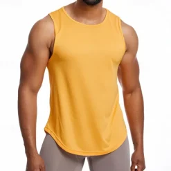 Discount OUKU Men's Tank Top Fitness Tank Tank Undershirt Crew Neck Sleeveless Sport Casual Daily Gym Breathable Soft Plain Black Yellow Activewear Fashion Basic