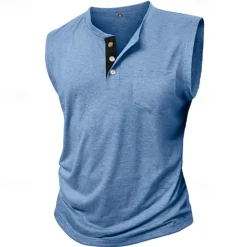 Outlet OUKU Men's Tank Top Henley Shirt Vest Top Undershirt Sleeveless Henley Summer Plain Fashion Designer Muscle Buttons Outdoor Street Going out Black White Khaki Top Tee for Men
