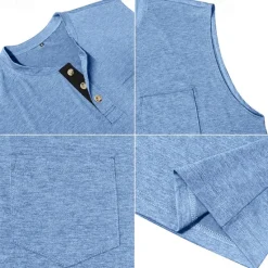 Outlet OUKU Men's Tank Top Henley Shirt Vest Top Undershirt Sleeveless Henley Summer Plain Fashion Designer Muscle Buttons Outdoor Street Going out Black White Khaki Top Tee for Men