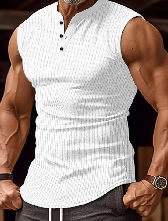 Sale OUKU Men's Tank Top Henley Shirt Vest Top Undershirt Sleeveless Henley Summer Color Block Pit Strip Fashion Designer Muscle Outdoor Going out Gym Black White Wine Top Tee for Men