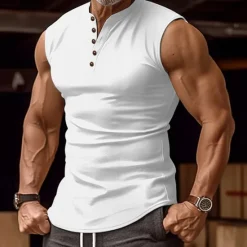 Best OUKU Men's Tank Top Henley Shirt Vest Top Undershirt Sleeveless Henley Summer Plain Fashion Designer Basic Vacation Street Going out Black White Green Top Tee for Men