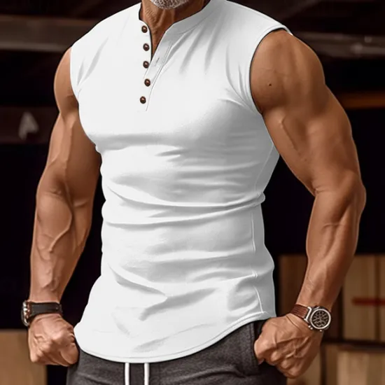 Best OUKU Men's Tank Top Henley Shirt Vest Top Undershirt Sleeveless Henley Summer Plain Fashion Designer Basic Vacation Street Going out Black White Green Top Tee for Men