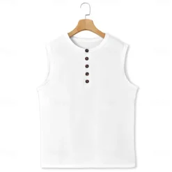 Best OUKU Men's Tank Top Henley Shirt Vest Top Undershirt Sleeveless Henley Summer Plain Fashion Designer Basic Vacation Street Going out Black White Green Top Tee for Men