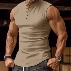 Best OUKU Men's Tank Top Henley Shirt Vest Top Undershirt Sleeveless Henley Summer Plain Fashion Designer Basic Vacation Street Going out Black White Green Top Tee for Men