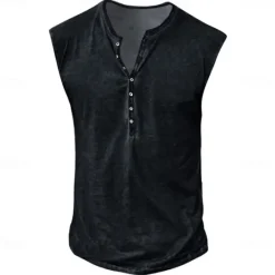 Online OUKU Men's Tank Top Henley Shirt Sleeveless Henley Summer Print Vintage Buttons Vacation Casual Black White Yellow Top Tee for Men