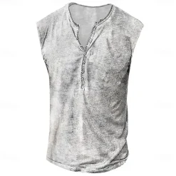 Online OUKU Men's Tank Top Henley Shirt Sleeveless Henley Summer Print Vintage Buttons Vacation Casual Black White Yellow Top Tee for Men