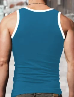 Best OUKU Men's Tank Top Sleeveless U Neck Summer Color Block Fashion Designer Muscle Outdoor Going out Gym Black Red Royal Blue Top Tee for Men