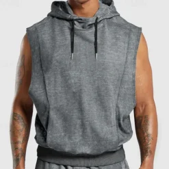 Sale OUKU Men's Tank Top Sleeveless Hoodie Sleeveless Hooded Vintage Drawstring Casual Activewear Black Navy Blue Green Top Tee for Men