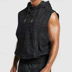 Sale OUKU Men's Tank Top Sleeveless Hoodie Sleeveless Hooded Vintage Drawstring Casual Activewear Black Navy Blue Green Top Tee for Men