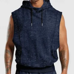 Sale OUKU Men's Tank Top Sleeveless Hoodie Sleeveless Hooded Vintage Drawstring Casual Activewear Black Navy Blue Green Top Tee for Men