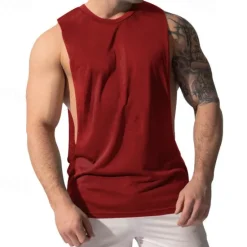 Clearance OUKU Men's Tank Top Vest Top Sleeveless Shirt Gym Muscle Tee Sleeveless Crew Neck Summer Plain Fashion Designer Muscle Outdoor Going out Gym Black White Dark Red Top Tee for Men