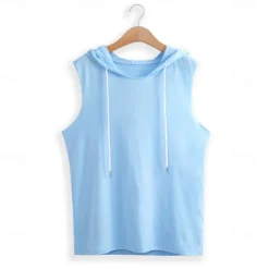 OUKU Men's Tank Top Vest Top Sleeveless Hoodie Sleeveless Shirt Sleeveless Hooded Summer Plain Vacation Designer Muscle Outdoor Going out Beaches White Light Blue Gray Top Tee for Men