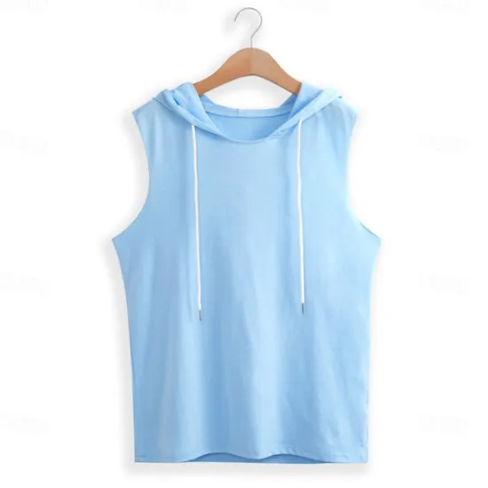 OUKU Men's Tank Top Vest Top Sleeveless Hoodie Sleeveless Shirt Sleeveless Hooded Summer Plain Vacation Designer Muscle Outdoor Going out Beaches White Light Blue Gray Top Tee for Men