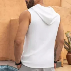 Online OUKU Men's Tank Top Vest Top Sleeveless Shirt Sleeveless Hooded Button Summer Plain Fashion Designer Muscle Buttons Hoop Outdoor Going out Gym Black White Top Tee for Men