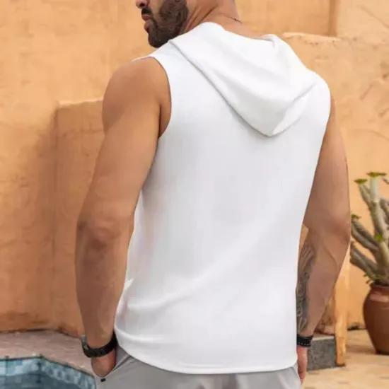 Online OUKU Men's Tank Top Vest Top Sleeveless Shirt Sleeveless Hooded Button Summer Plain Fashion Designer Muscle Buttons Hoop Outdoor Going out Gym Black White Top Tee for Men